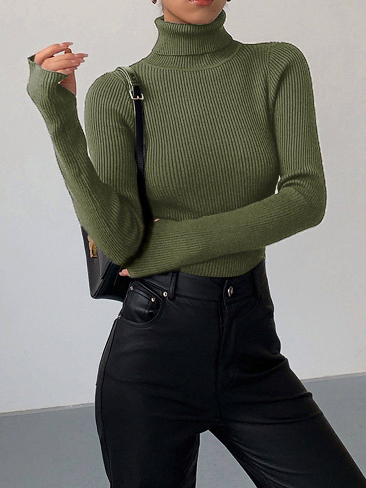 Allison | Women’s Minimalist Slim Turtleneck Stretch Top