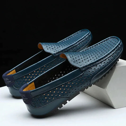 Men’s Slip-On Loafers with Woven Upper and Rounded Toe