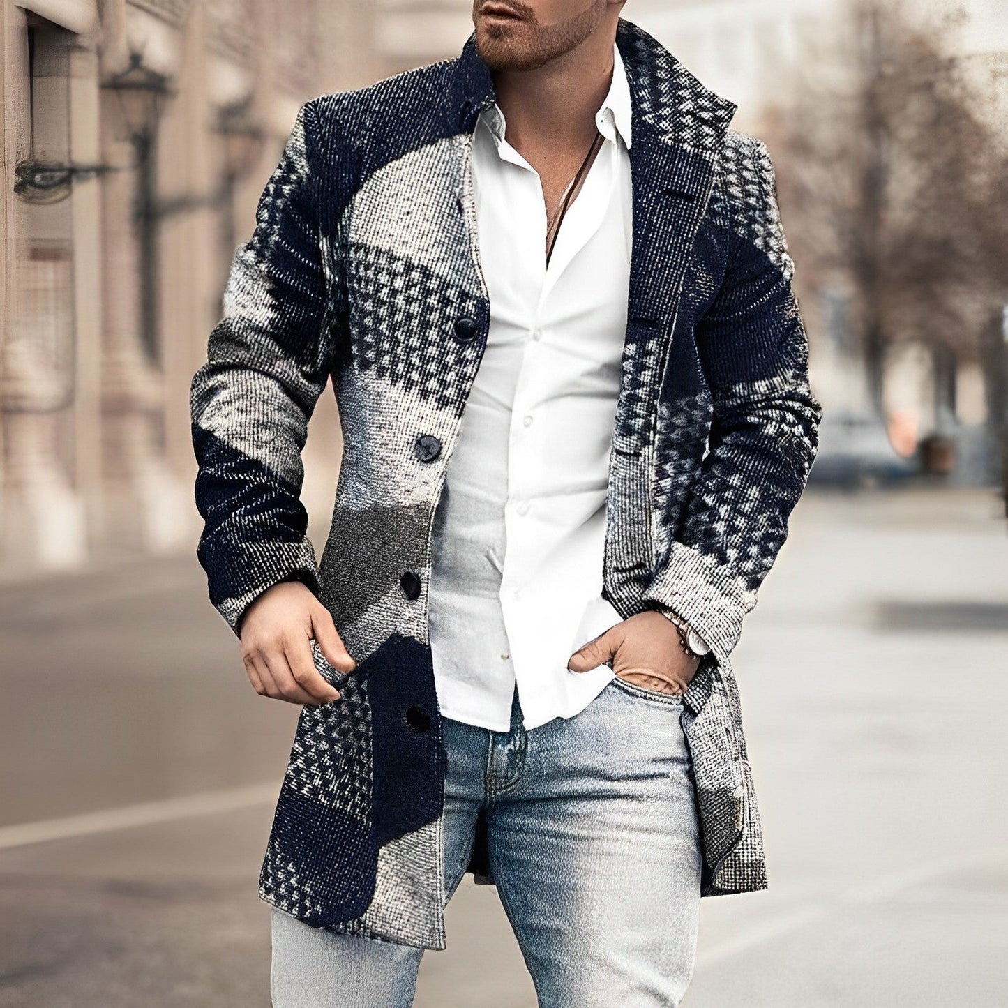 William | Stylish Long Button Up Coat for Men