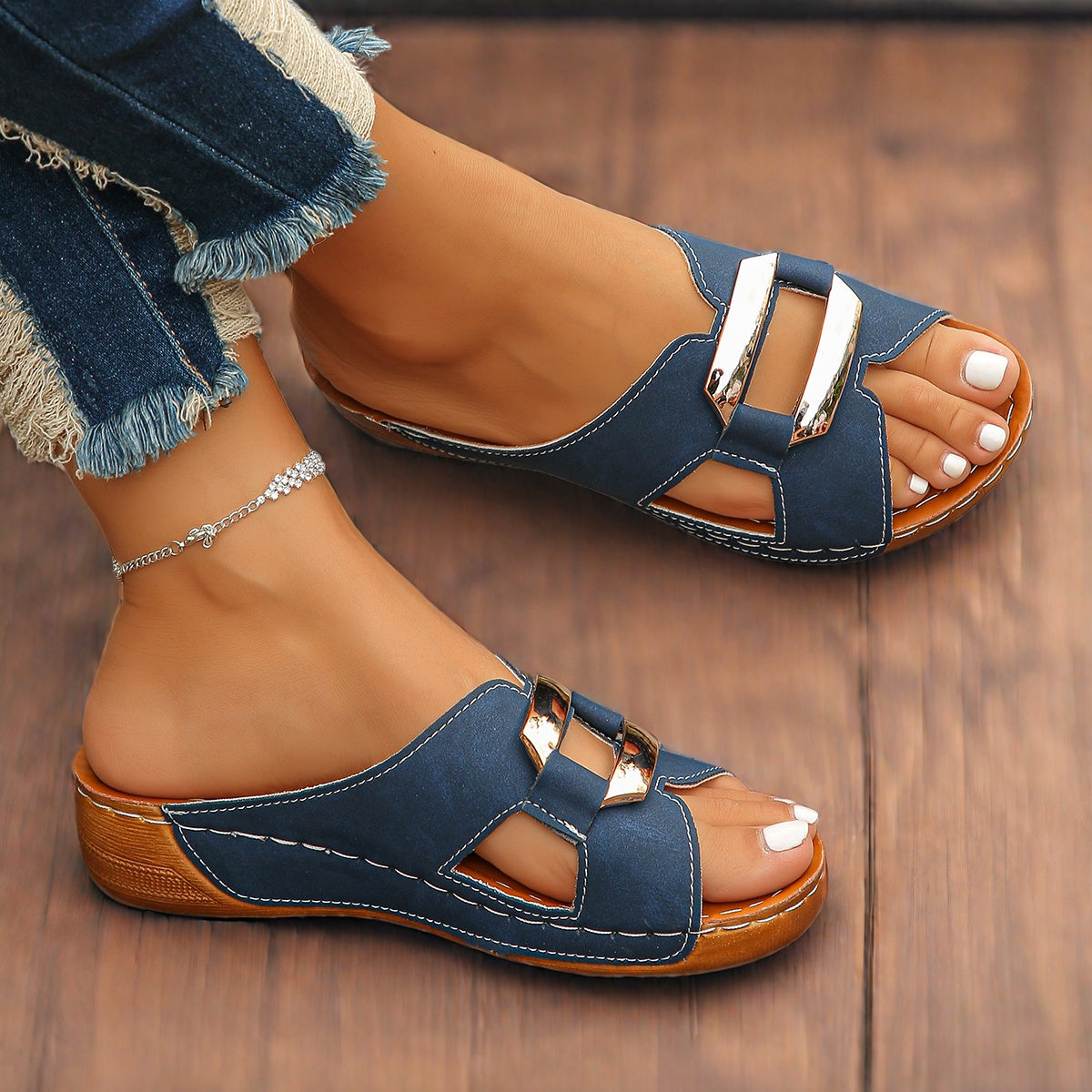 Deanna Buckle Slide Sandals