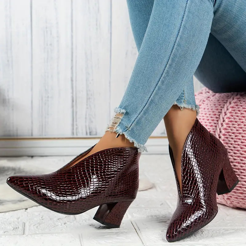 Isabella | Women's Stylish Reptile-Textured Ankle Boots