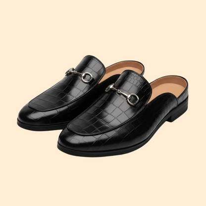 Men’s Slip-On Mule Loafers with Rounded Toe and Embossed Upper