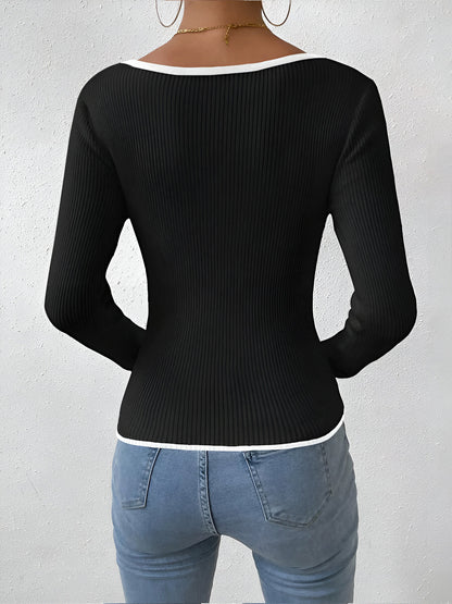 Olivia | Women’s Winter Contrast Trim Knit Sweater