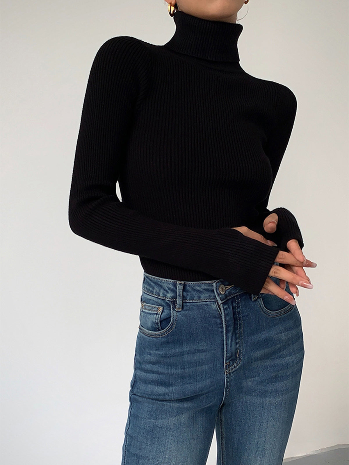 Allison | Women’s Minimalist Slim Turtleneck Stretch Top