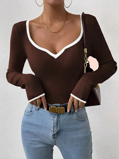 Olivia | Women’s Winter Contrast Trim Knit Sweater