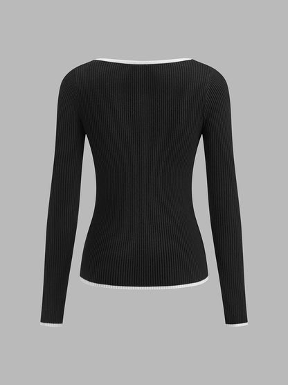 Olivia | Women’s Winter Contrast Trim Knit Sweater