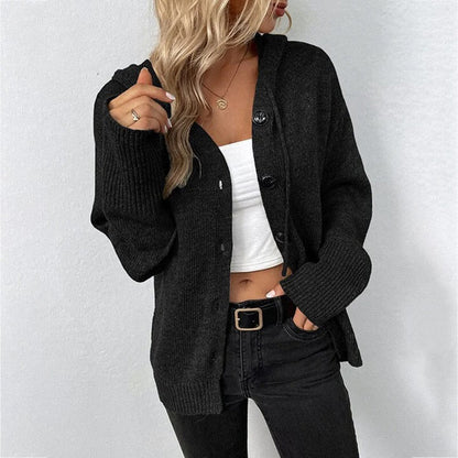 Wanda | Women’s Hooded Knit Open Front Button Cardigan