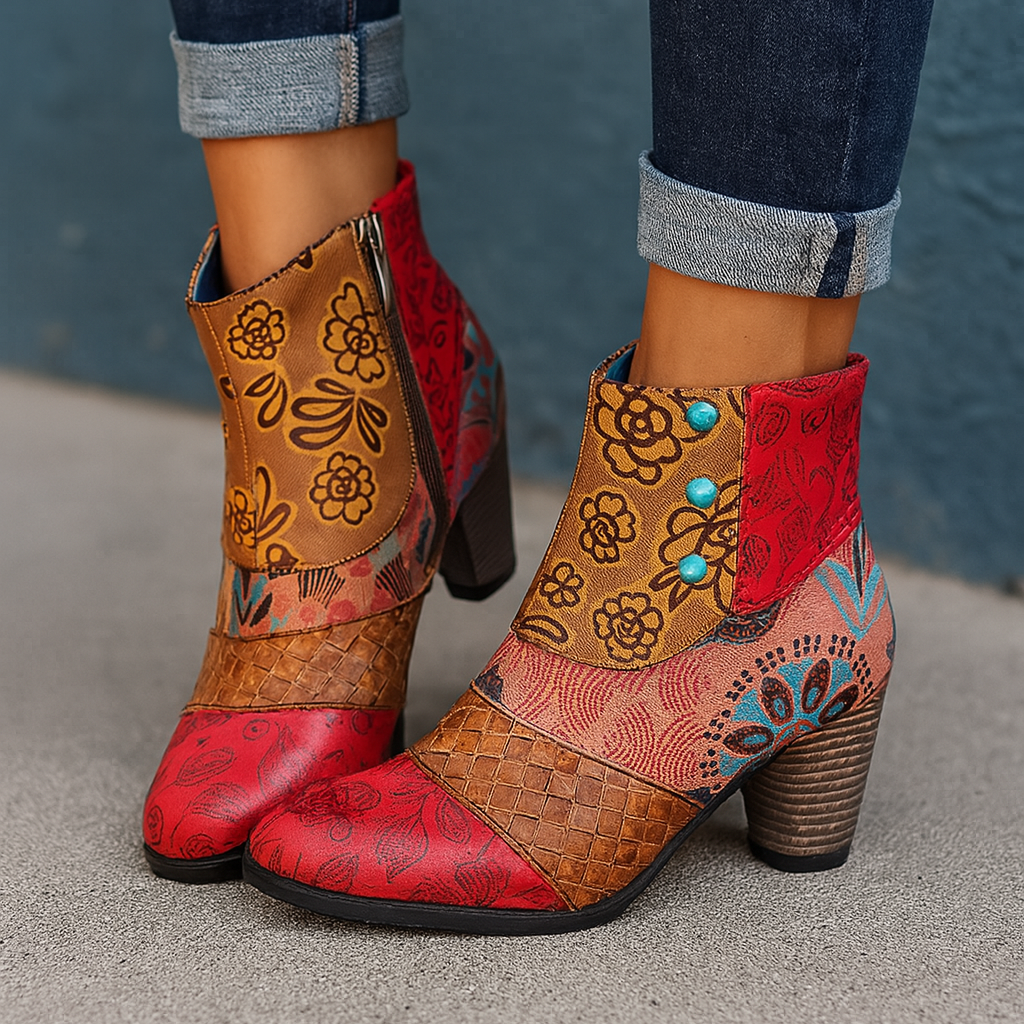 Julia | Women's Floral-Patterned Heeled Boots