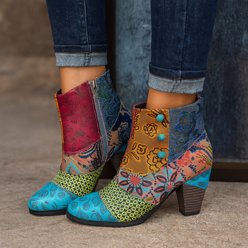 Julia | Women's Floral-Patterned Heeled Boots