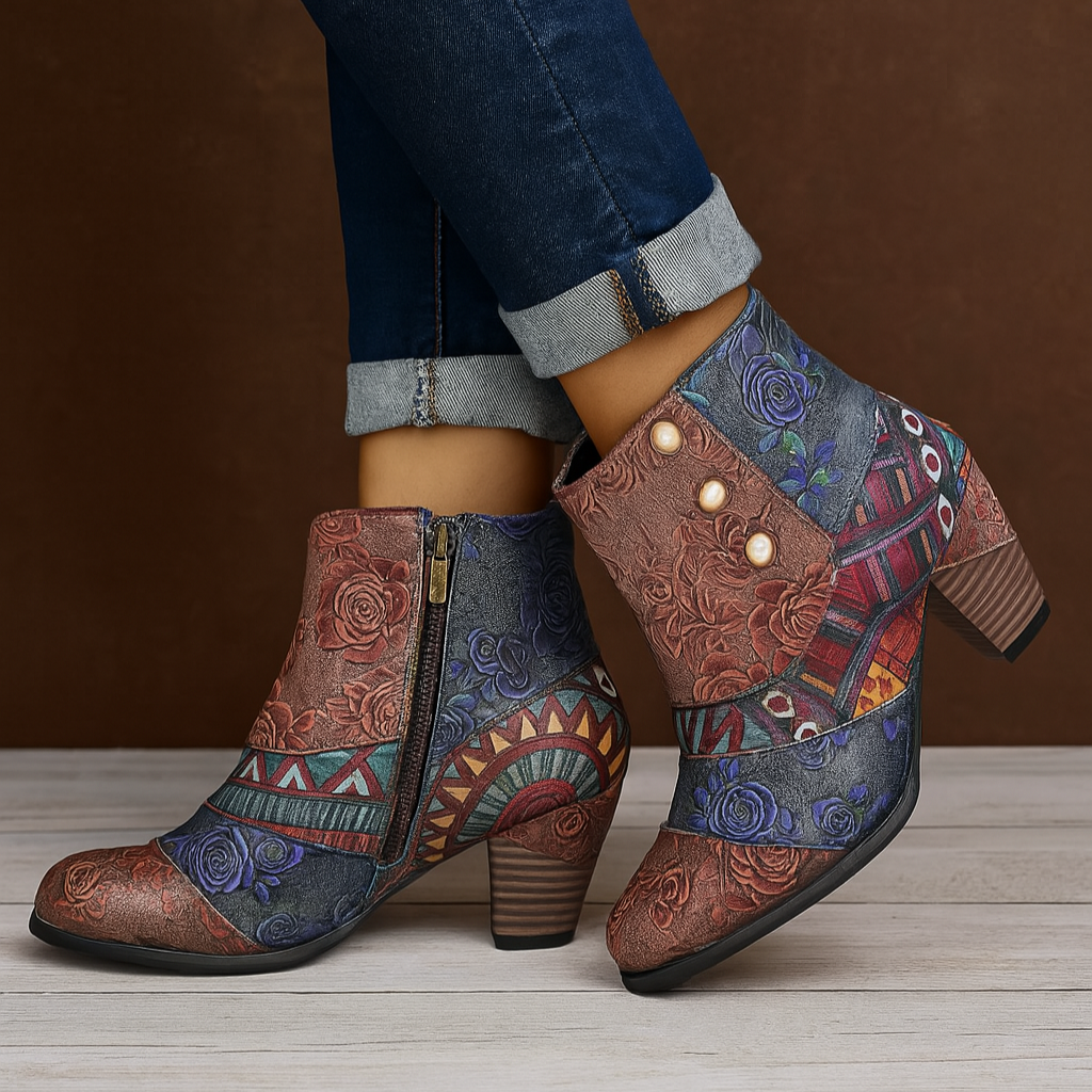 Julia | Women's Floral-Patterned Heeled Boots
