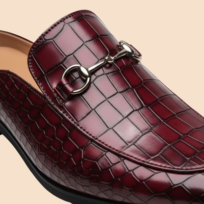 Men’s Slip-On Mule Loafers with Rounded Toe and Embossed Upper