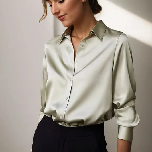 Lisa | Women’s Long Sleeve Button Down Satin Blouses