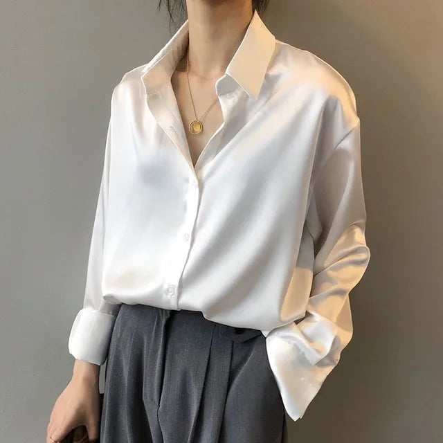 Lisa | Women’s Long Sleeve Button Down Satin Blouses