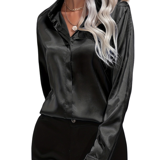 Donna | Women’s Button Down Long Sleeve Satin Blouses