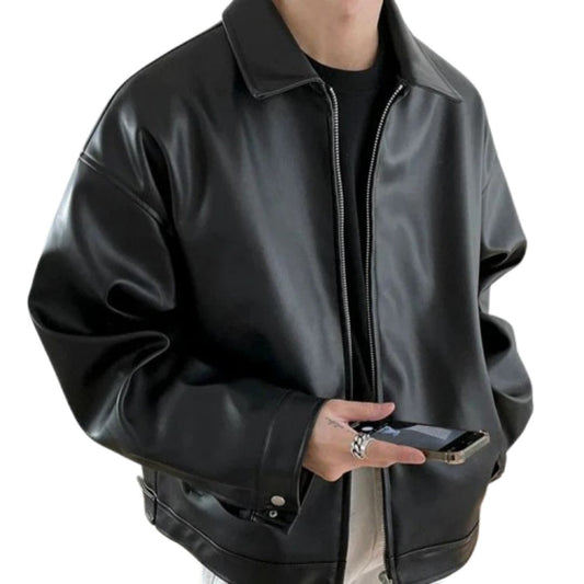 James | Men’s Oversized Leather Bomber Jacket