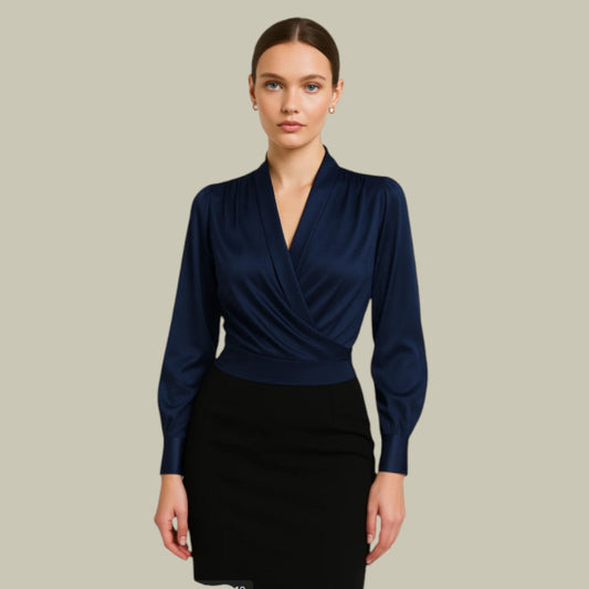 Vicki | Women’s Wrap Front Long Sleeve Satin Blouses