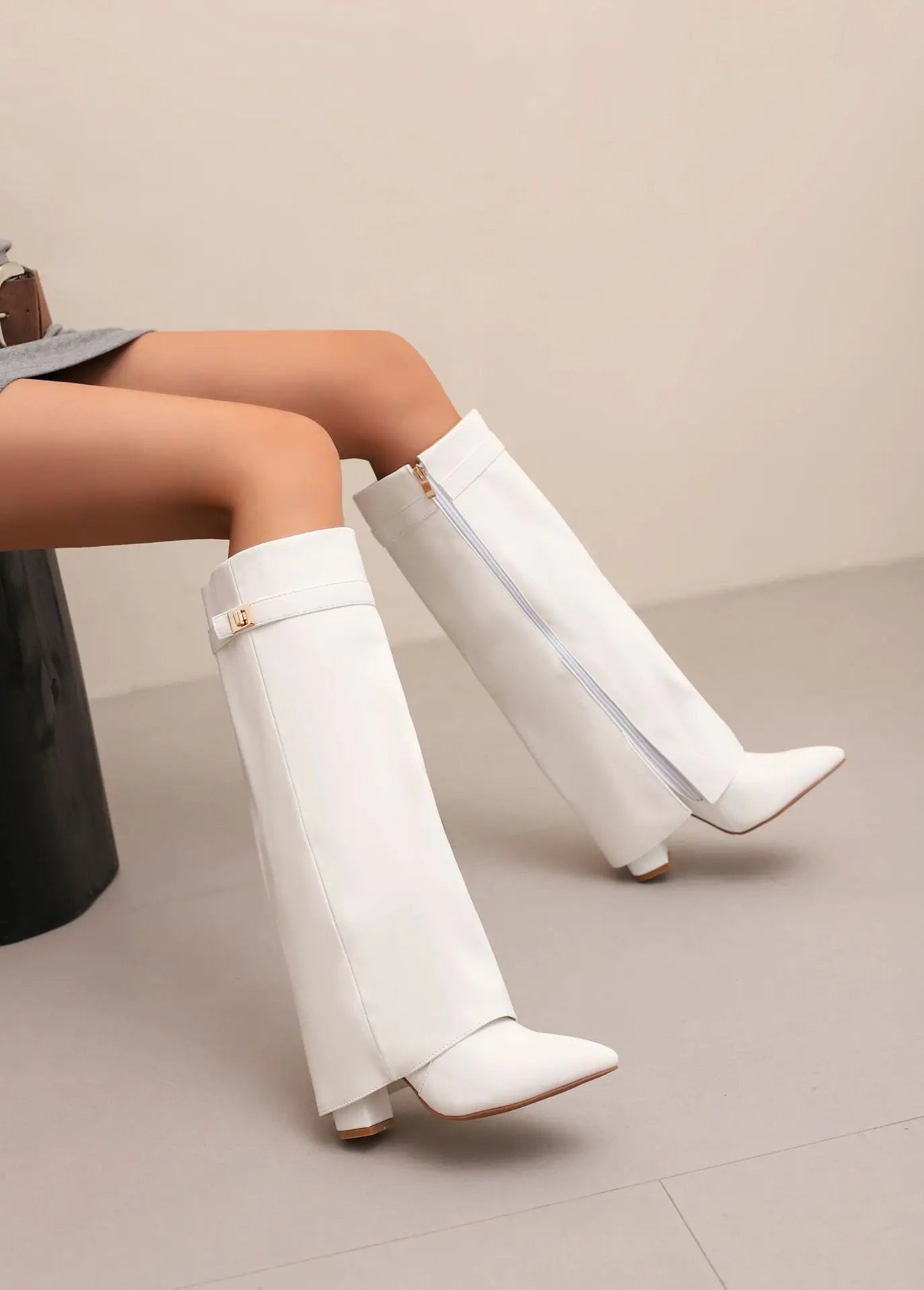 Annette | Women’s Leather Thigh-High Boots with Buckle
