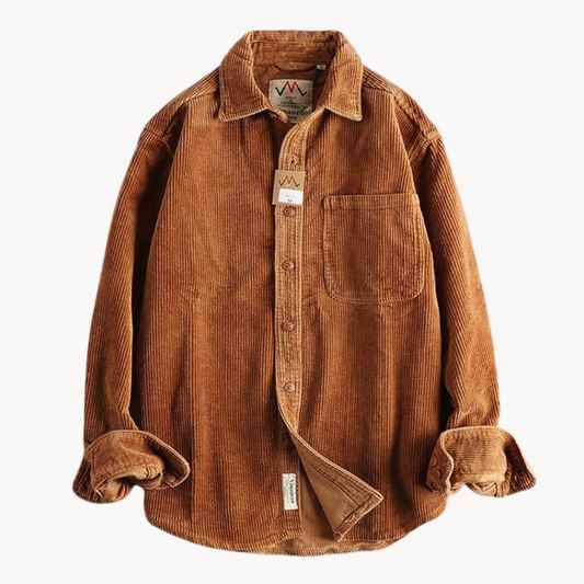 Albert | Men’s Casual Brown Corduroy Long Sleeve Shirt