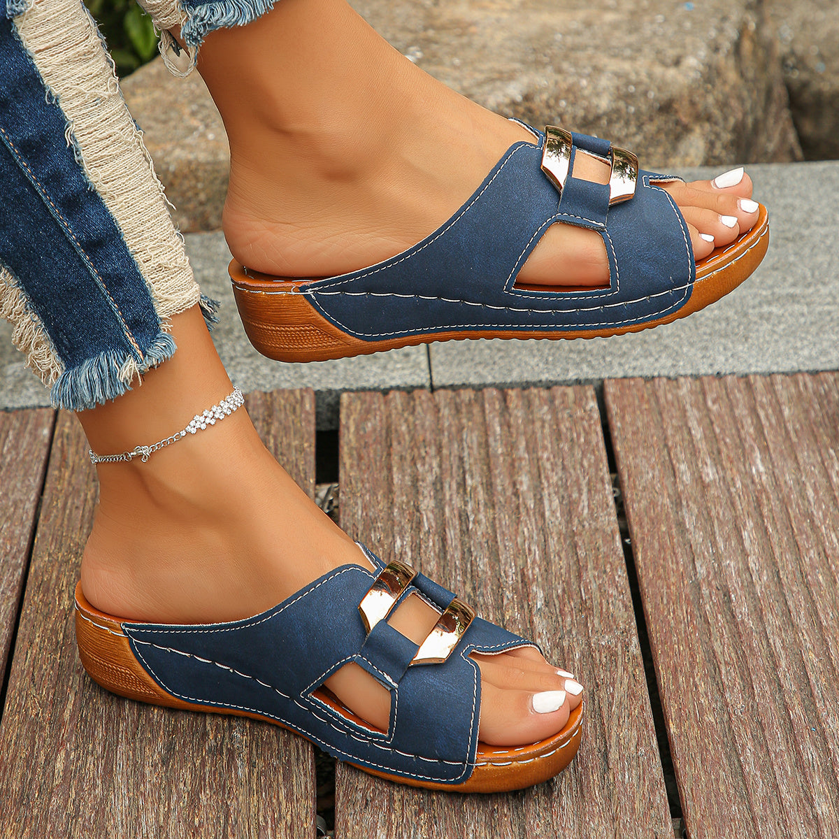 Deanna Buckle Slide Sandals