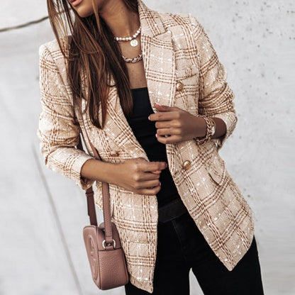 Mia – Classic Printed Check Blazer Coat