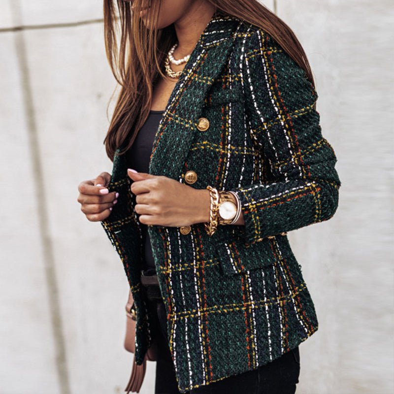 Mia – Classic Printed Check Blazer Coat
