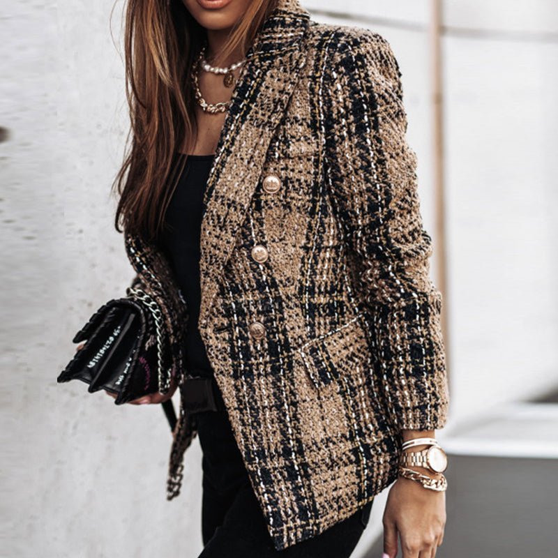 Mia – Classic Printed Check Blazer Coat