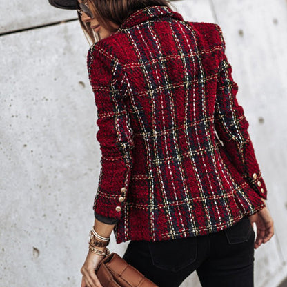 Mia – Classic Printed Check Blazer Coat