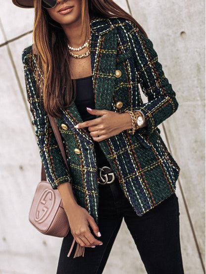 Mia – Classic Printed Check Blazer Coat