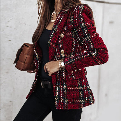 Mia – Classic Printed Check Blazer Coat